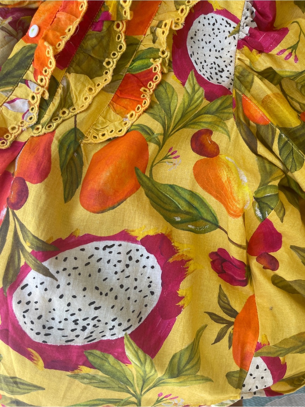 FARM Rio Yellow Tropical Ruffle‑Front Blouse - Size XS - Picture 3 of 5